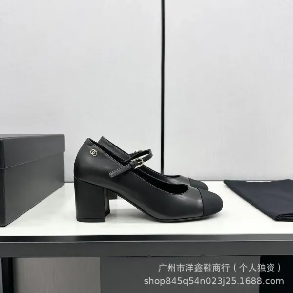 Chanel Mary Jane Block Heel White and Black Leather Shoes - 28