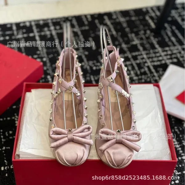 Valentino Rockstud Bow Flat Black Leather Shoes - 12