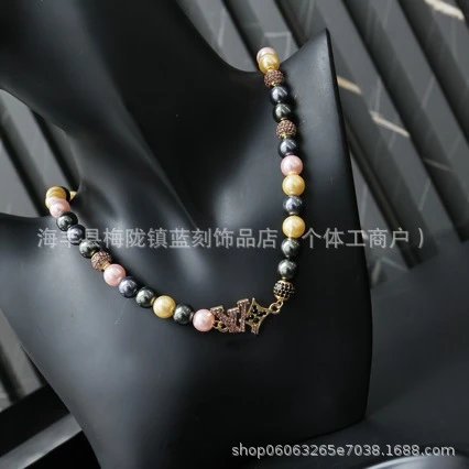 Handmade Beaded Necklace with Crystal Charms Multicolor Necklace