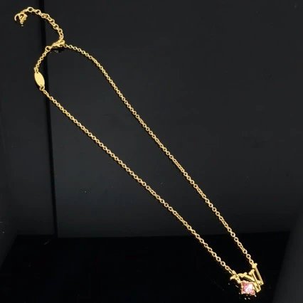 Design Gold-Tone Pendant Necklace with Pink Crystal Charm - 4