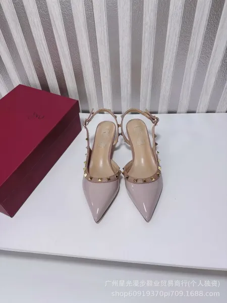Valentino Rockstud Flat Red Patent Leather Slingback Heels - 7