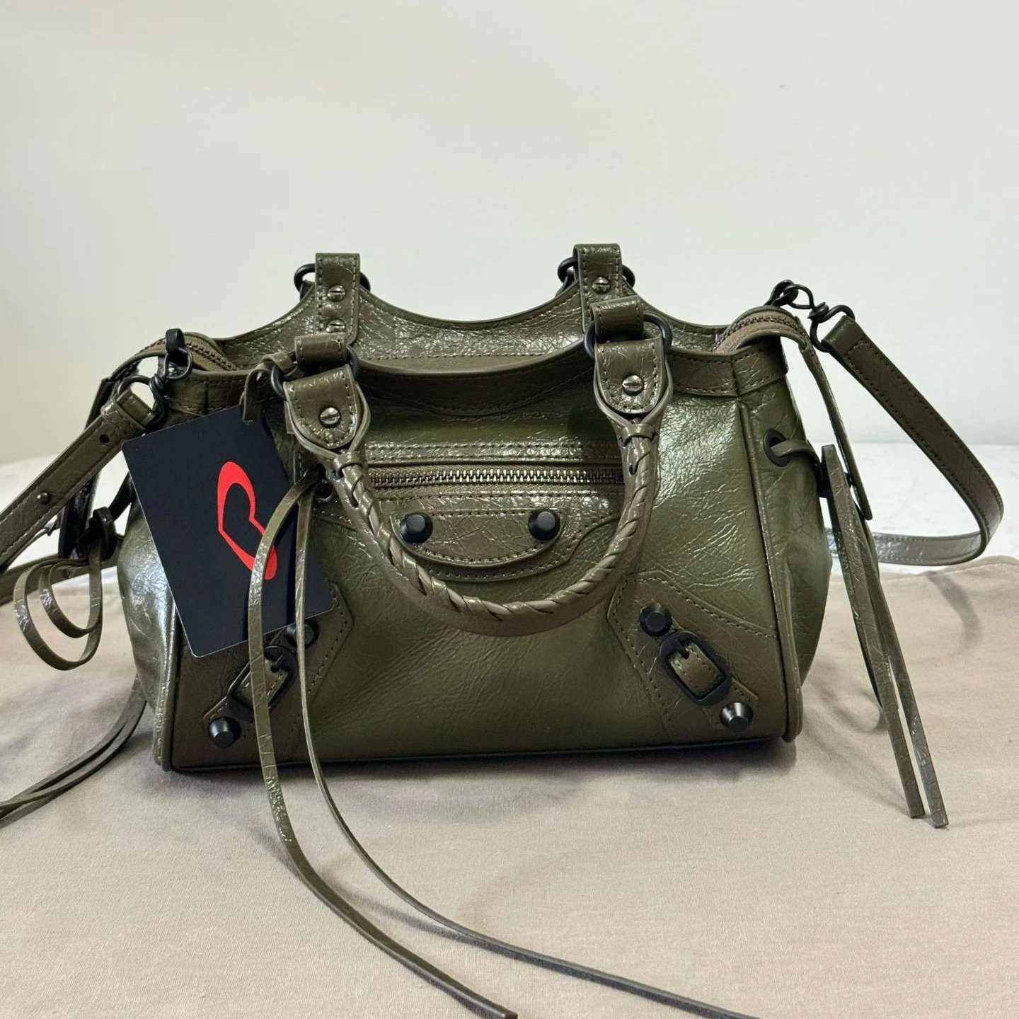 Balenciaga Mini City Bag Army Green Leather Handbag