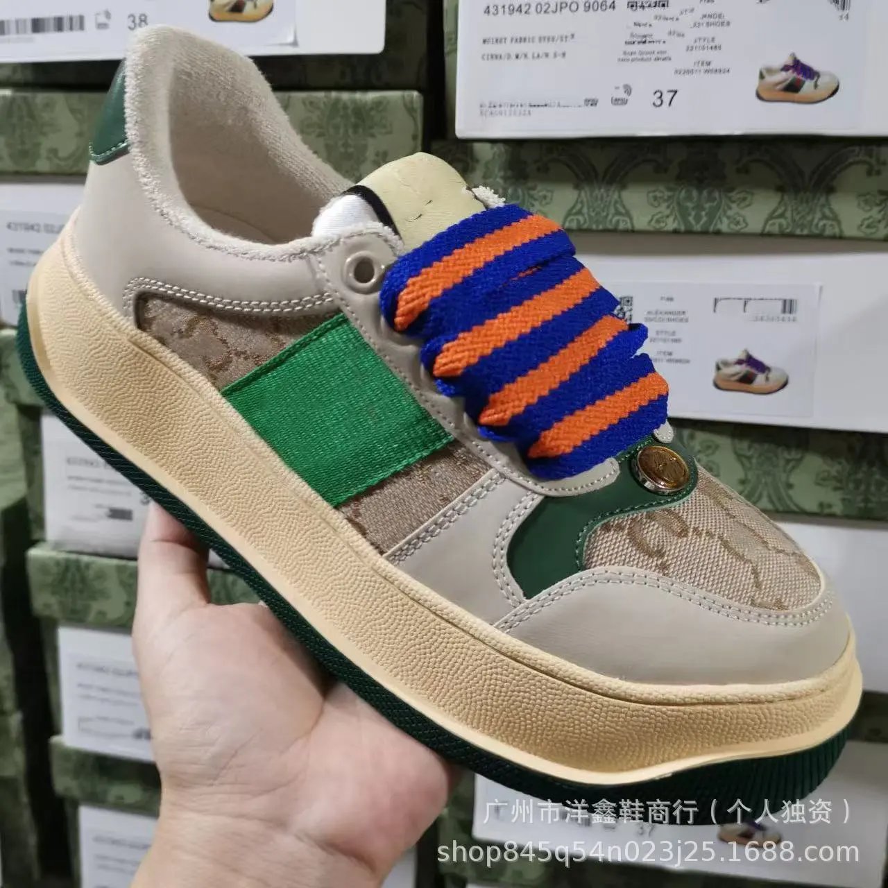 Gucci Rhyton Sneakers Black Red Striped Velcro Chunky Sneakers - 10