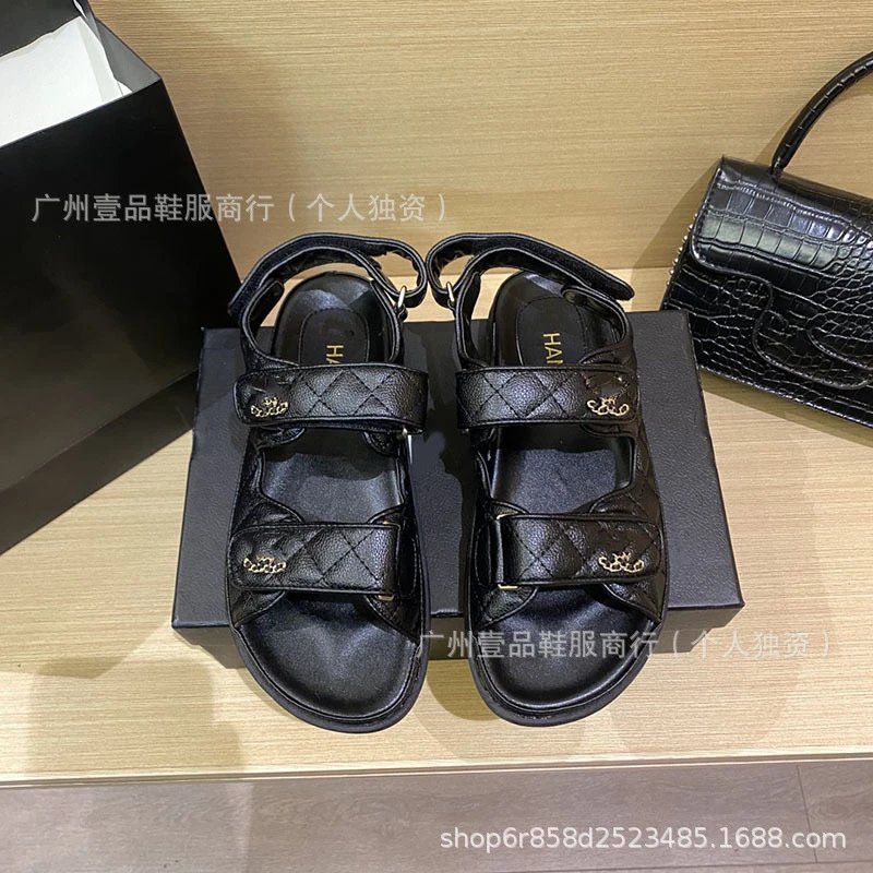 Chanel CC Logo Double Strap Platform Sandals Black - 6