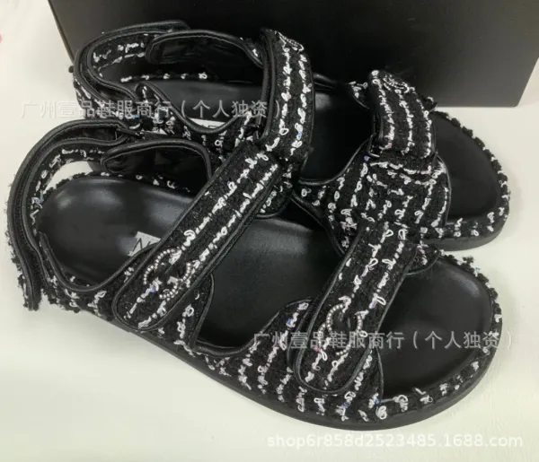 Chanel CC Logo Double Strap Platform Sandals Black - 13