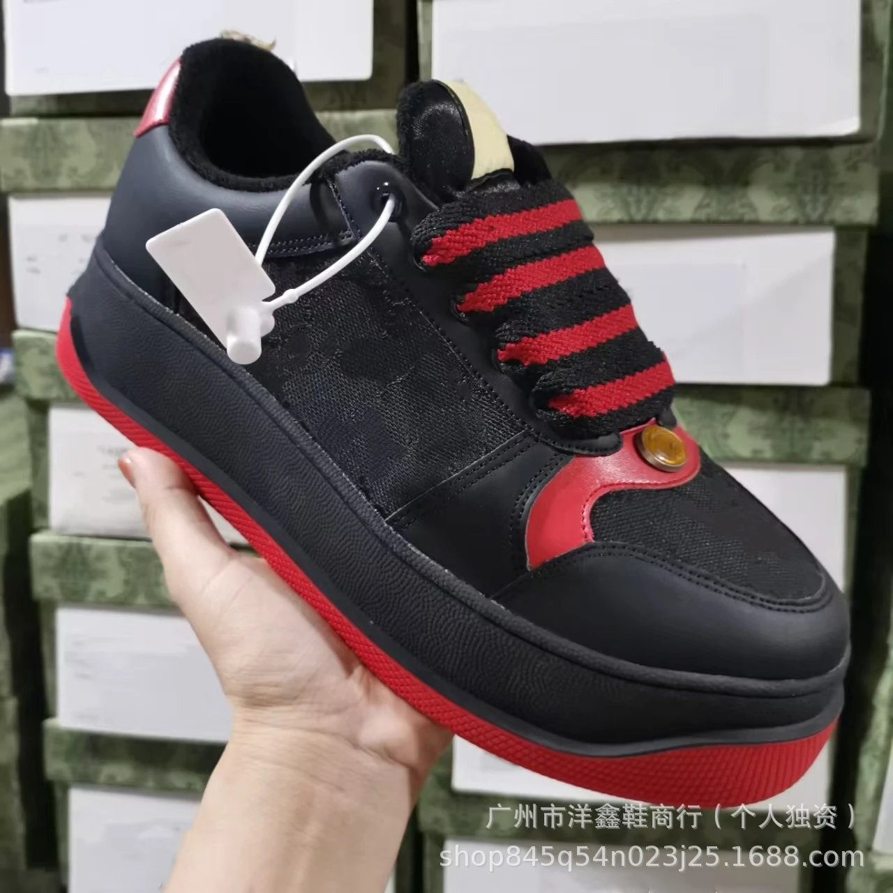 Gucci Rhyton Sneakers Black Red Striped Velcro Chunky Sneakers - 17