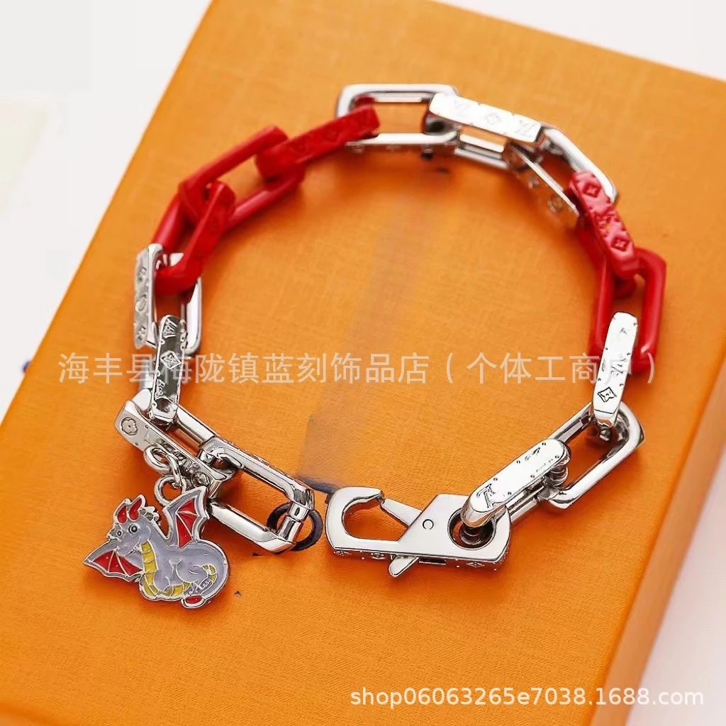 Louis Vuitton Chain Necklace Red and Silver - 3