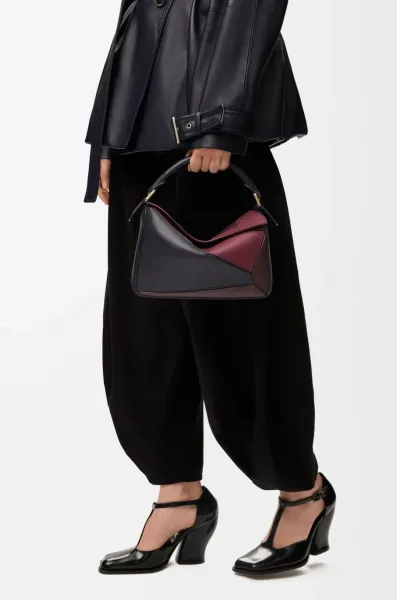 Loewe Puzzle Bag Black and White Leather Shoulder Bag - 5