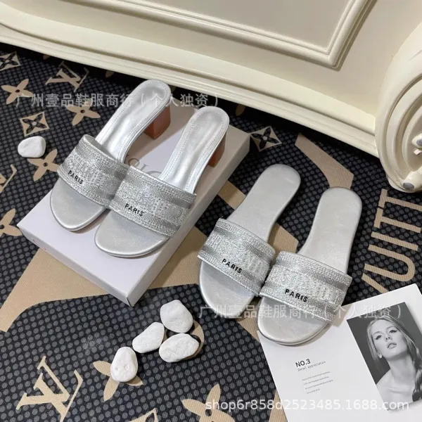 Dior J'Adior Slide Sandals Black and Beige Logo-Strap Mules - 10