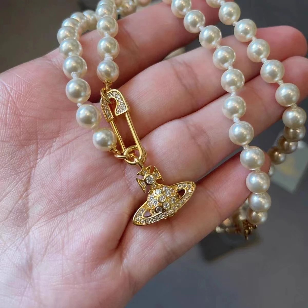 Vivienne Westwood Orb Pearl Necklace Gold - 22