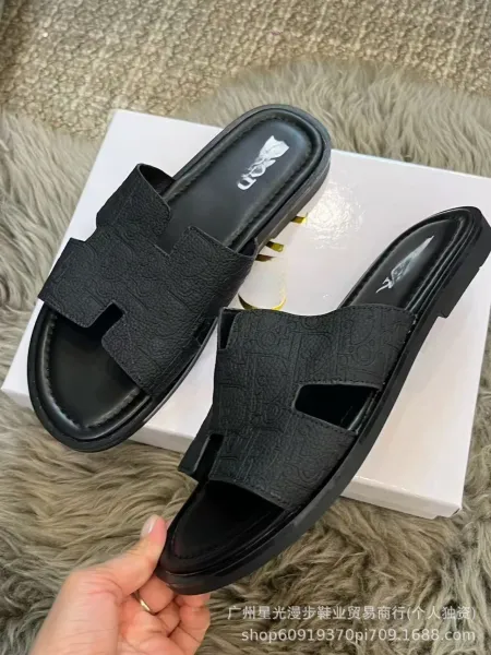 Dior B23 Slide Black Monogram Leather Sandals - 5