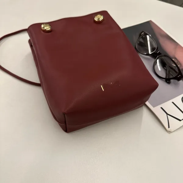 Saint Tears Mini Bucket Bag Burgundy Leather Handbag - 11