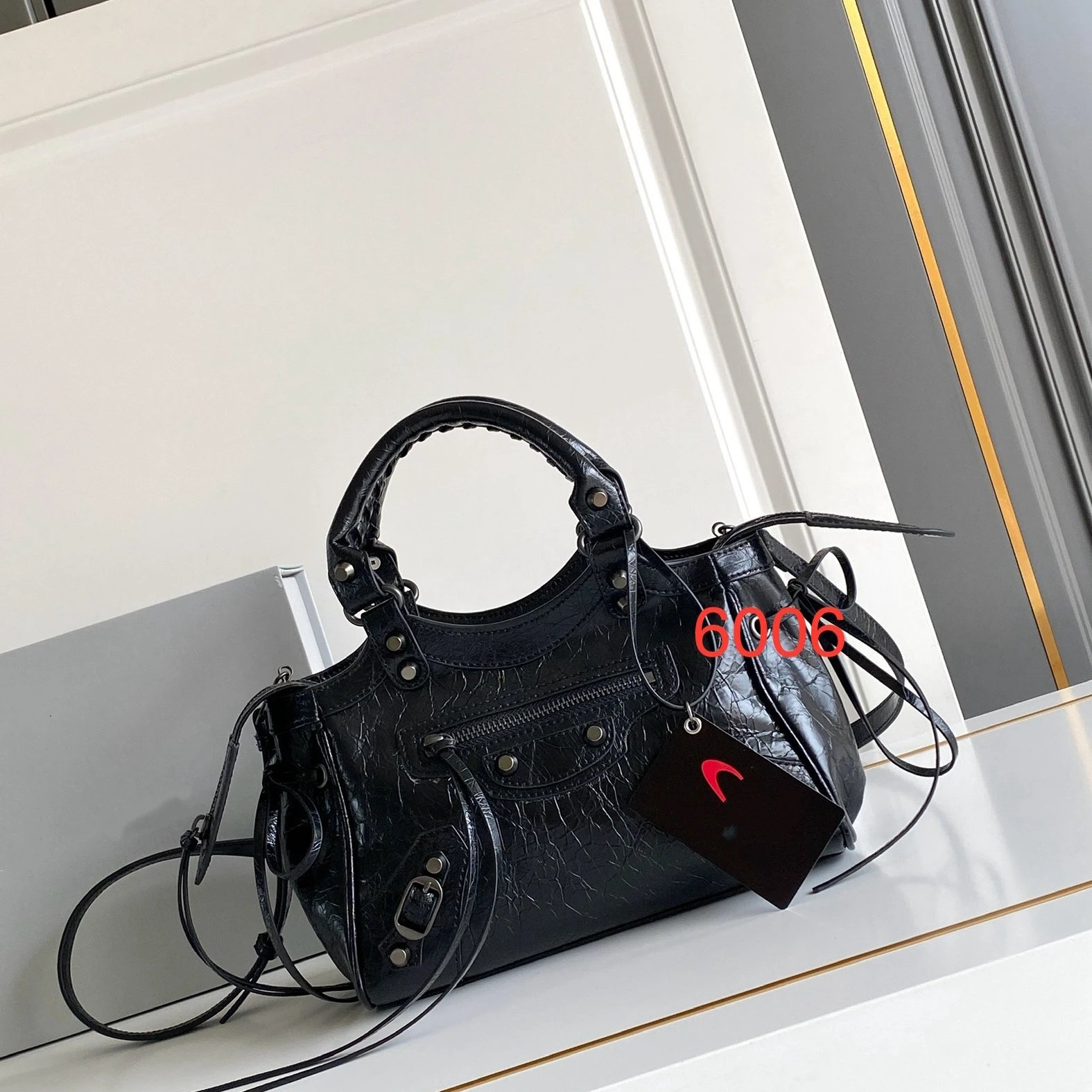 Balenciaga Mini City Bag Black Croc-Embossed Leather Handbag