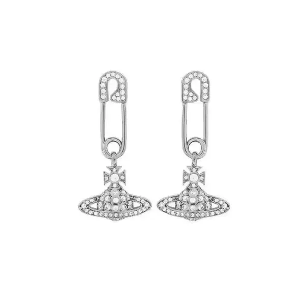 Vivienne Westwood Orb Safety Pin Earrings Silver - 7