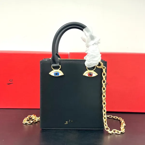 Saint Tears Face Bag Black with Gold五官 Embellishment Handbag - 6