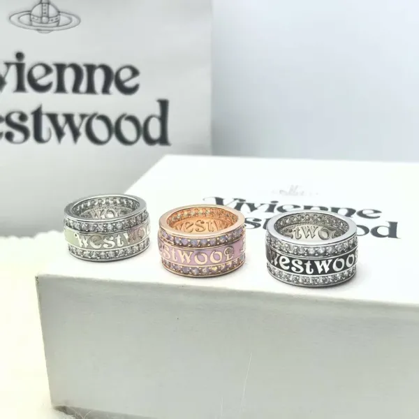 Vivienne Westwood Orb Logo Diamond-Encrusted Spinner Ring Silver - 5