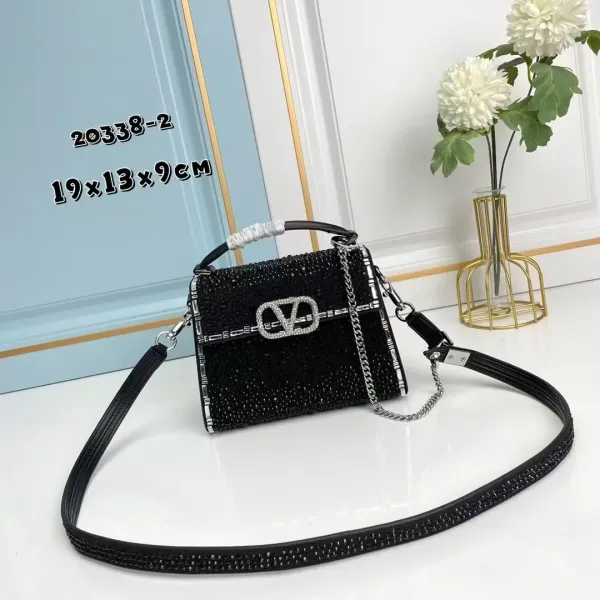 Valentino Garavani VLogo Crystal-Embellished Black Chain Bag - 4