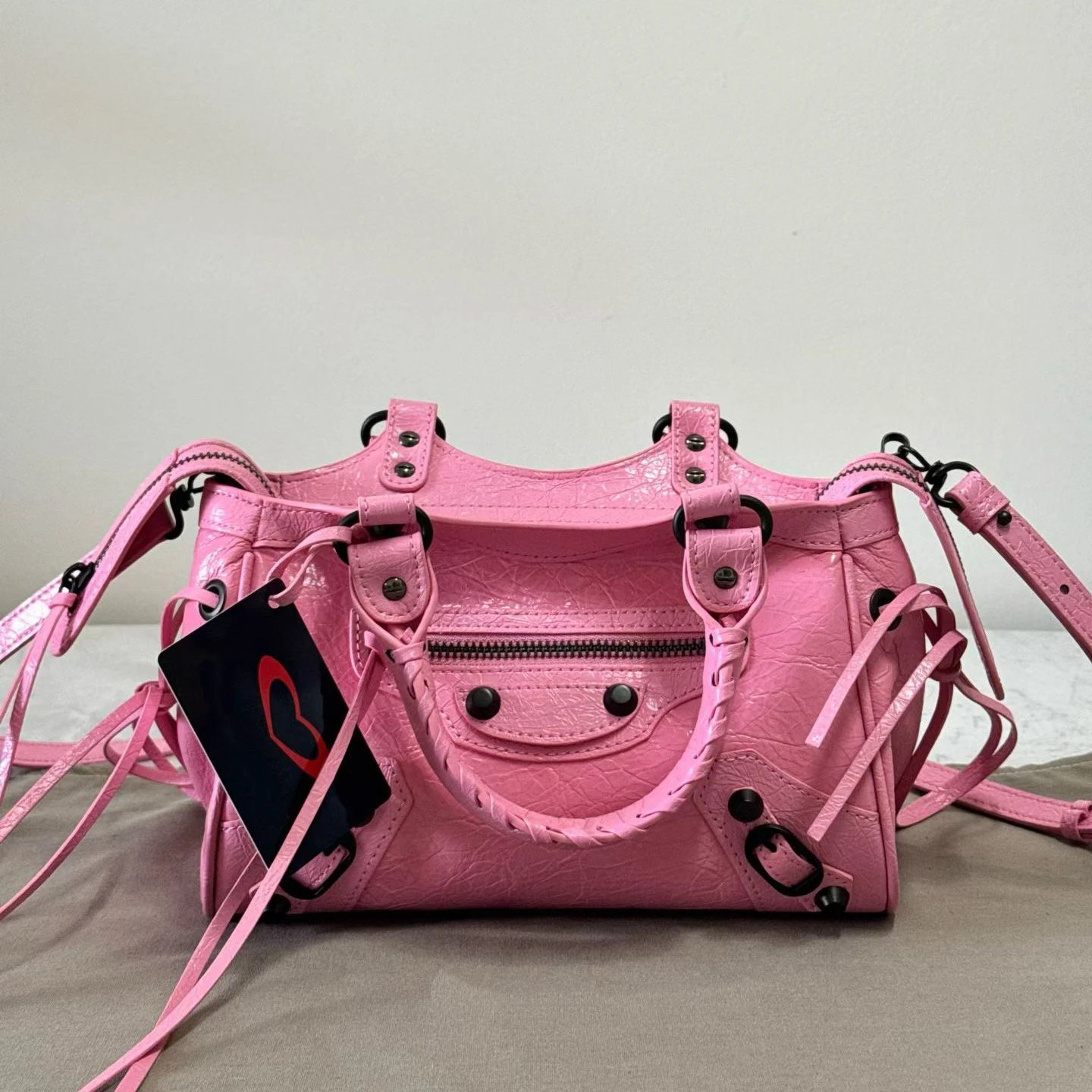 Balenciaga Mini City Bag Pink Crinkled Leather Shoulder Bag