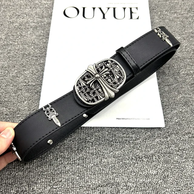 Unbranded Belts Cross-studded belt with ornate oval buckle product detail image 16