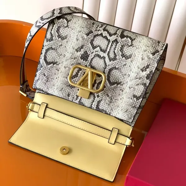 Valentino Garavani VLogo Small Snake-Print Shoulder Bag White/Black - 9