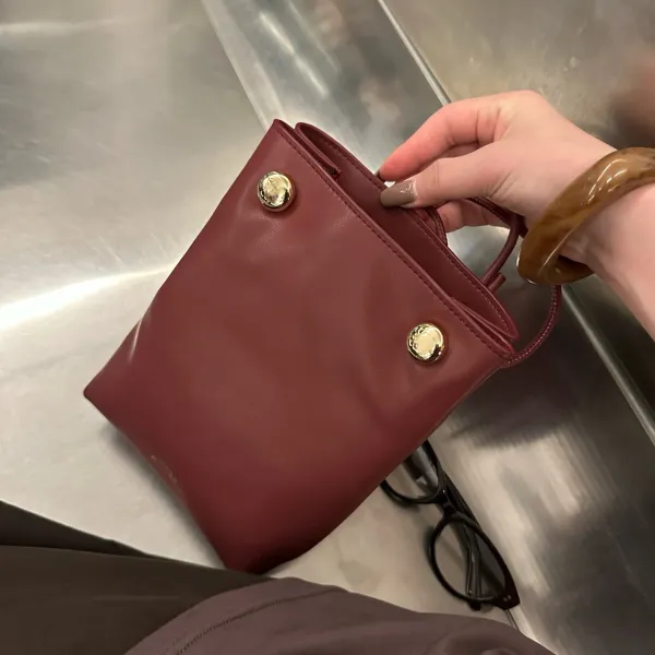 Saint Tears Mini Bucket Bag Burgundy Leather Handbag - 6