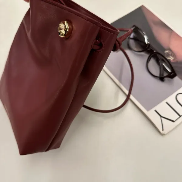 Saint Tears Mini Bucket Bag Burgundy Leather Handbag - 12