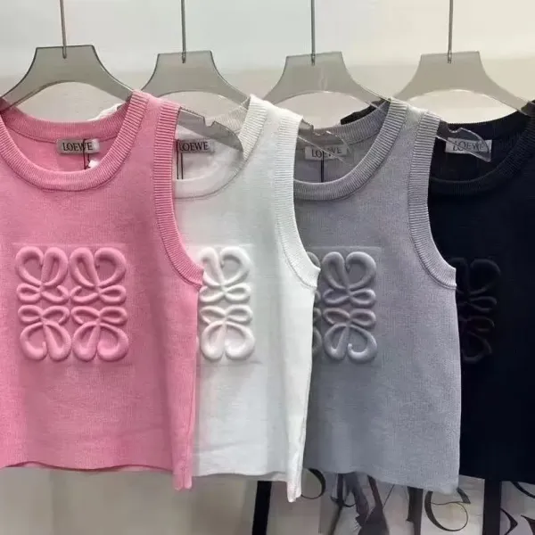 Loewe Anagram Knit Vest-Top in Pink and Black - 9
