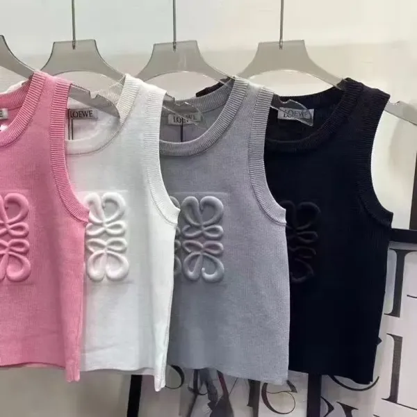 Loewe Anagram Knit Vest-Top in Pink and Black - 13