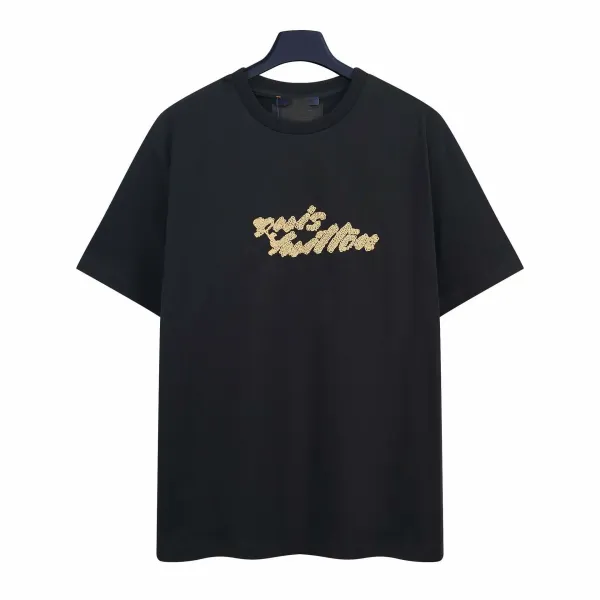 Louis Vuitton Script Logo Embroidered Black T-Shirt - 1