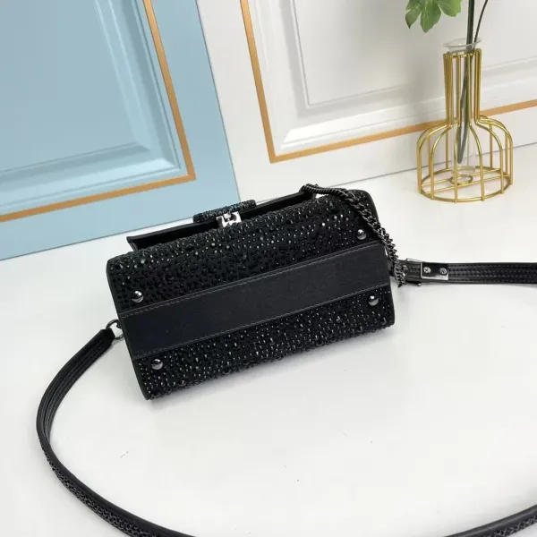 Valentino Garavani VLogo Crystal-Embellished Black Chain Bag - 9