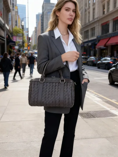 Bottega Veneta Intrecciato Woven Leather Boston Bag Black - 5