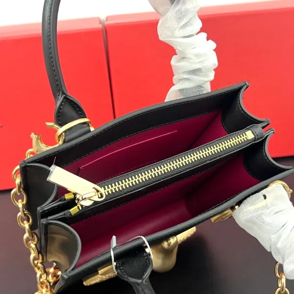 Saint Tears Face Bag Black with Gold五官 Embellishment Handbag - 9