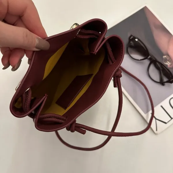 Saint Tears Mini Bucket Bag Burgundy Leather Handbag - 7