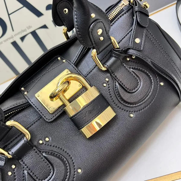Chloé Paddington Burgundy Leather Handbag with Gold Padlock - 11