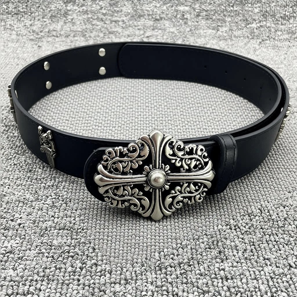 Chrome Hearts Cross Buckle Black Leather Belt