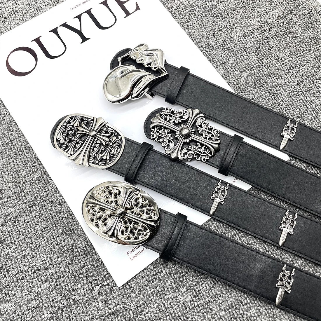 Unbranded Belts Cross-studded belt with ornate oval buckle image 3