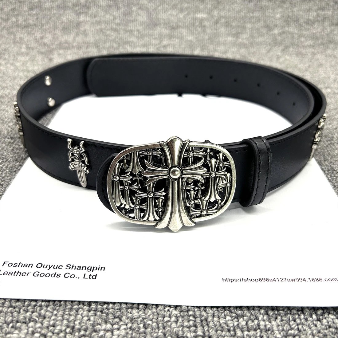 Chrome Hearts Cross Buckle Black Leather Belt