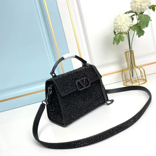 Valentino Garavani VLogo Crystal-Embellished Black Chain Bag - 6