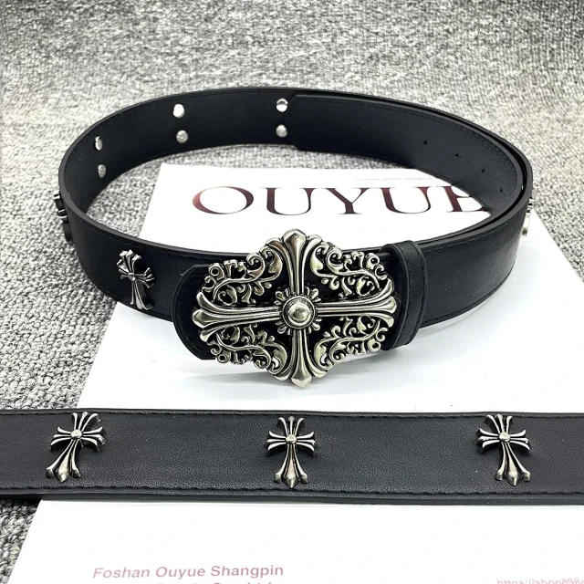 Unbranded Belts Cross-studded belt with ornate oval buckle product detail image 42
