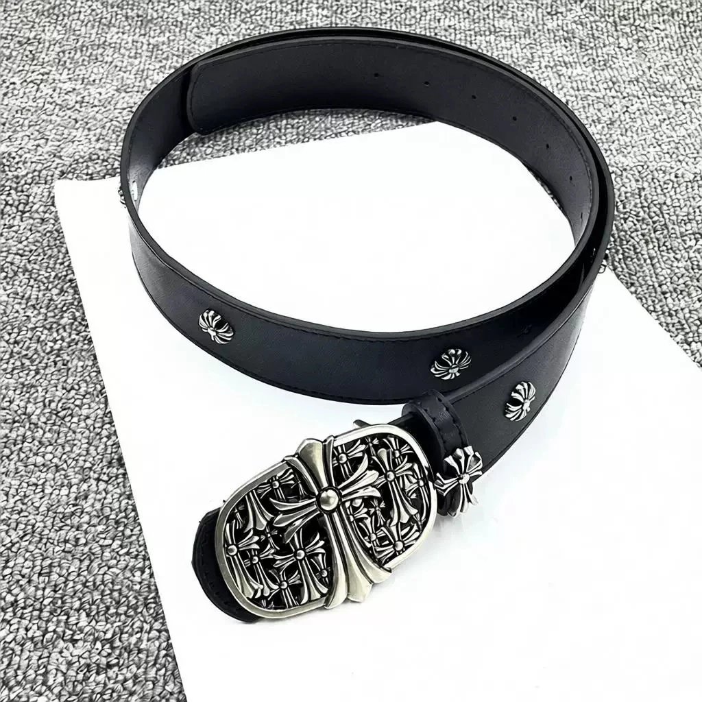 Chrome Hearts Cross Buckle Black Leather Belt