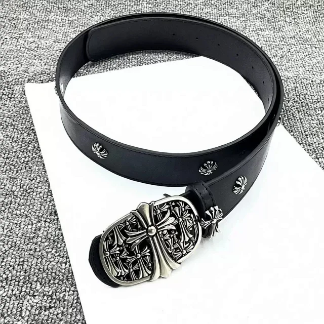 Unbranded Belts Cross-studded belt with ornate oval buckle product detail image 4