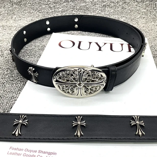 Unbranded Belts Cross-studded belt with ornate oval buckle product detail image 43