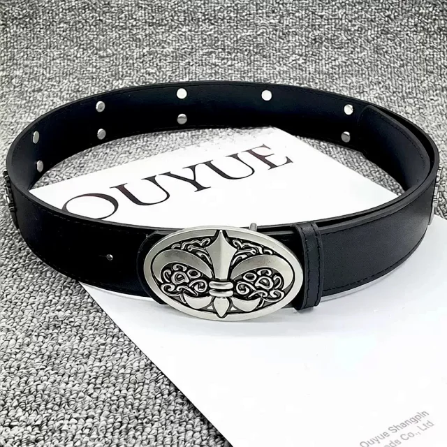 Unbranded Belts Cross-studded belt with ornate oval buckle product detail image 6