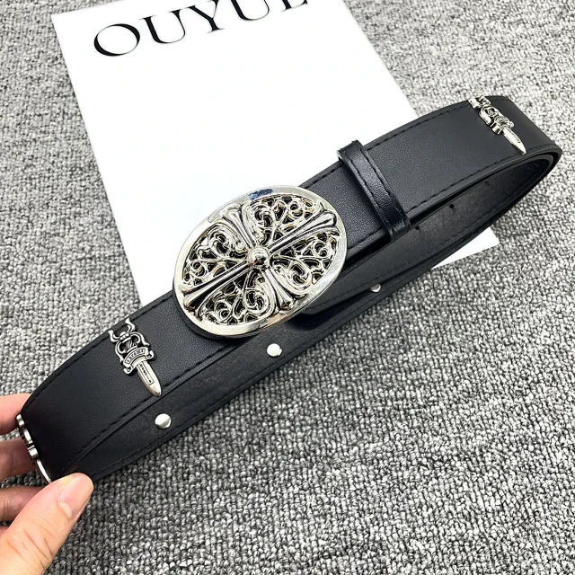 Unbranded Belts Cross-studded belt with ornate oval buckle product detail image 15