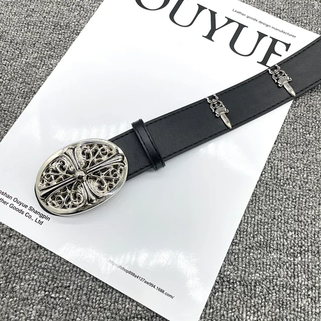 Unbranded Belts Cross-studded belt with ornate oval buckle product detail image 32
