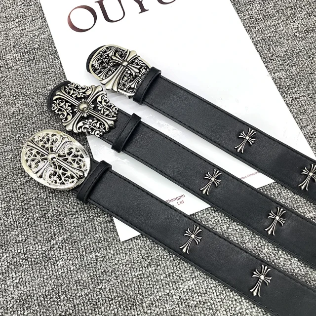 Unbranded Belts Cross-studded belt with ornate oval buckle product detail image 40