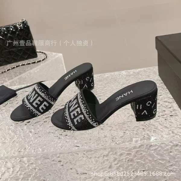 HANE Crystal-Embellished Slide Sandals Black - 13