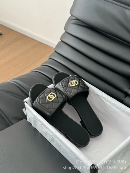 Gucci Marmont Quilted Slide Sandals Black Block Heel Slippers - 10