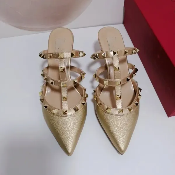 Valentino Rockstud Strappy Mule Beige Patent Leather Heels - 5