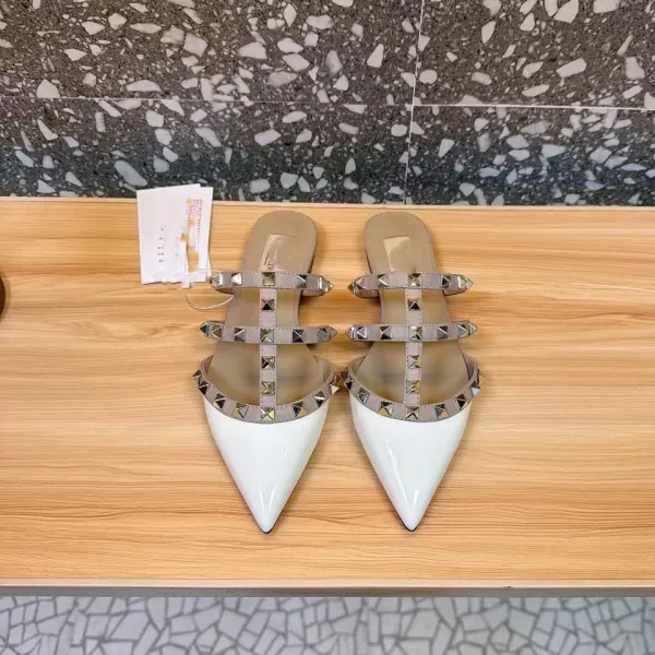 Valentino Rockstud Strappy Mule Beige Patent Leather Heels - 13